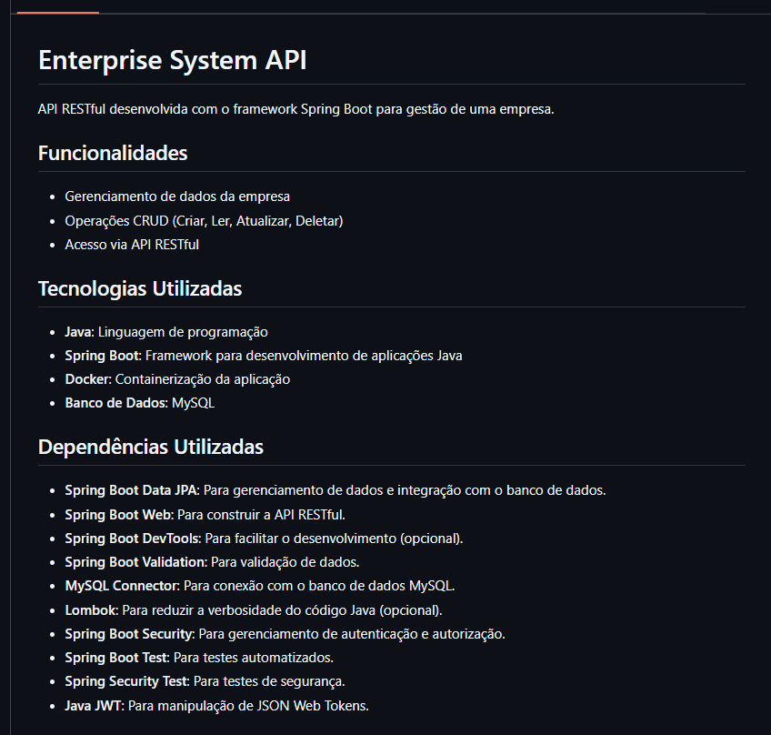 Preview da Enterprise System API